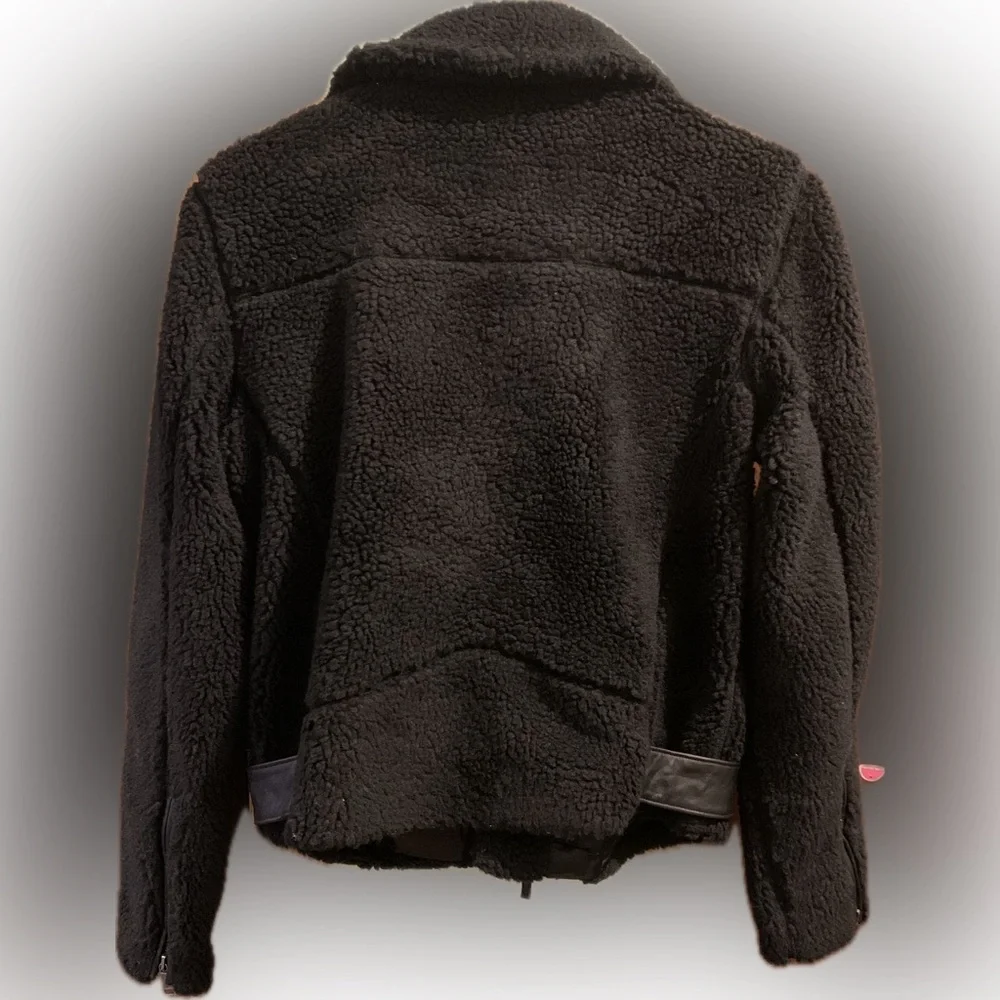 Polo Ralph Lauren Fluffy Fleece Sheep Leather Teddy Pilo Bomber Moto Jacket XS - Picture 12 of 13